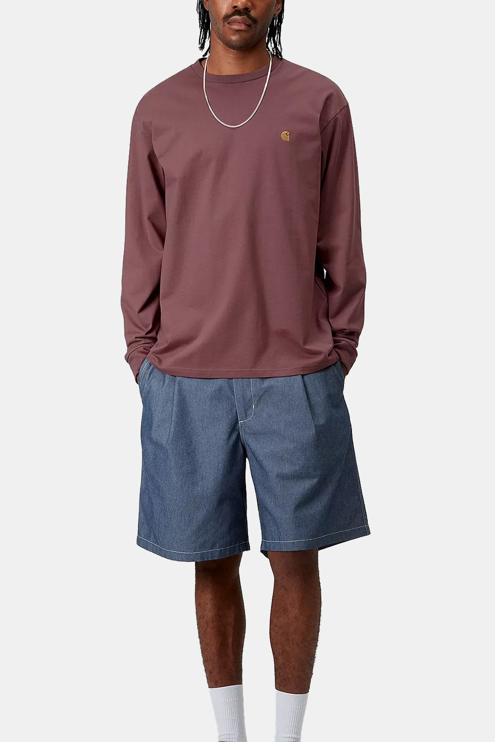 Carhartt Wip Long Sleeve Chase T-Shirt (düsteres Pink/Gold)