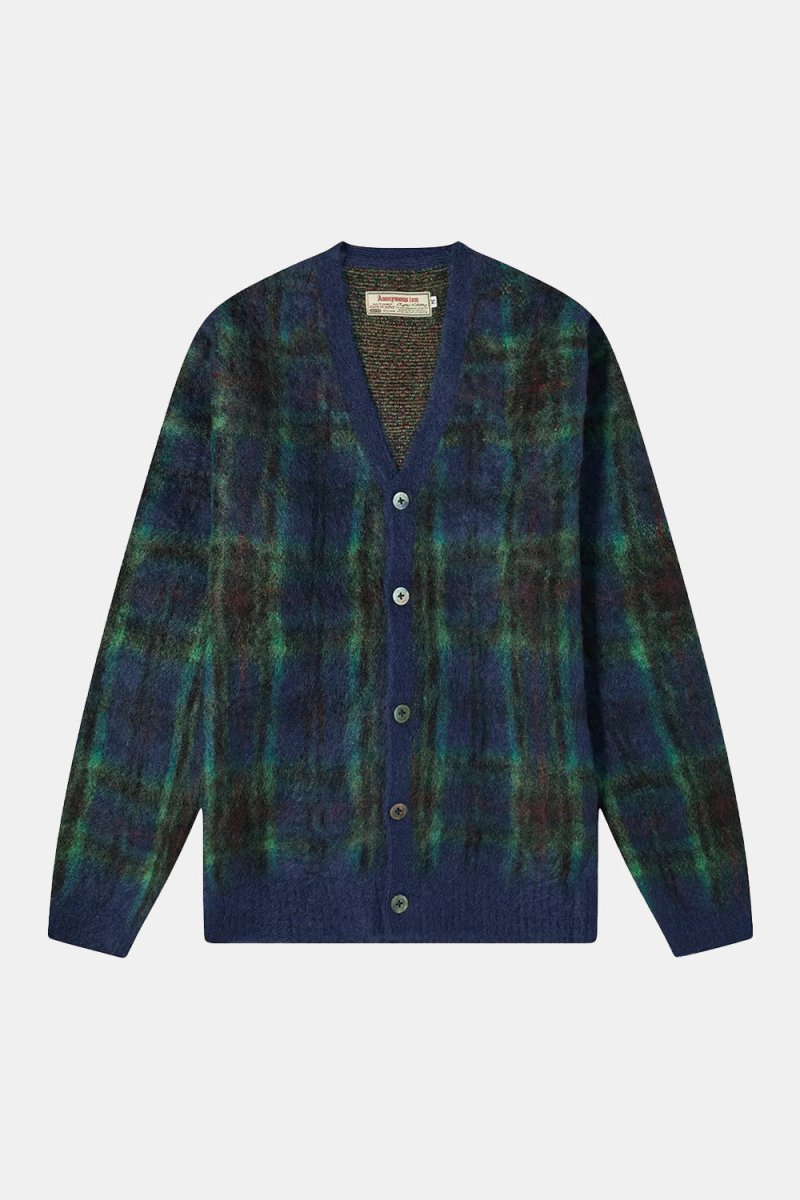 Anonymous Ism Check Mohair Knit Cardigan (Navy/Green) | Knitwear