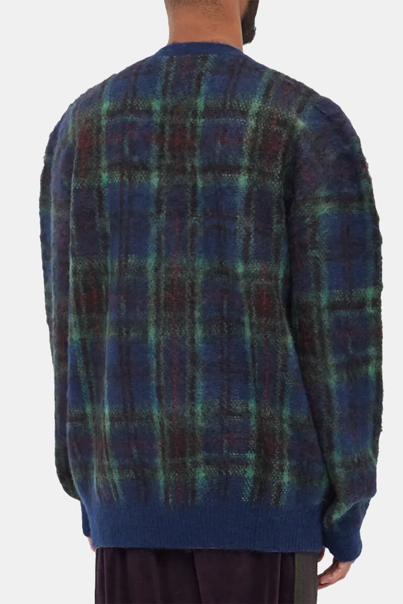 Anonymous Ism Check Mohair Knit Cardigan (Navy/Green) | Knitwear