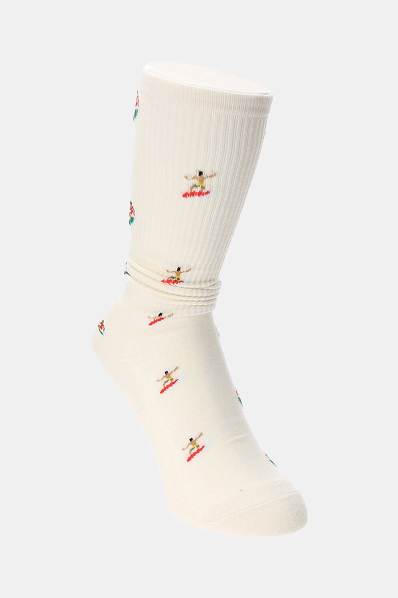 Anonymous Ism Organic Cotton Pattern Pile Crew Sock (Ivory/Cream) | Socks