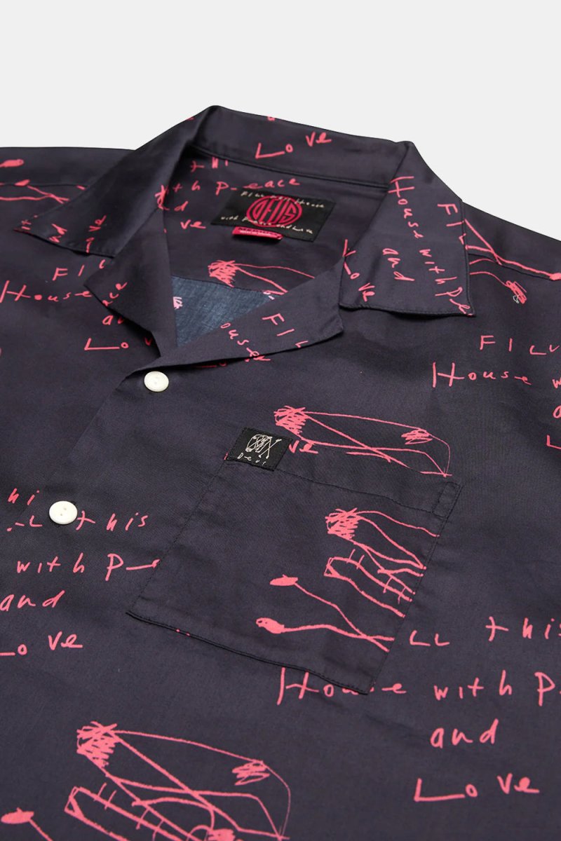 Deus Old House Short Sleeved Shirt (Navy/Red) | Shirts