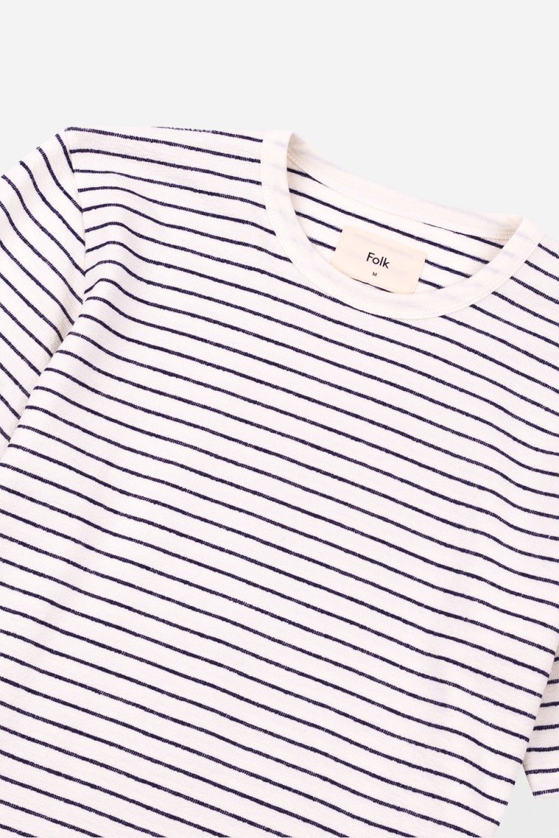 Folk Textured Stripe T-Shirt (Ecru/Navy) | Shirts