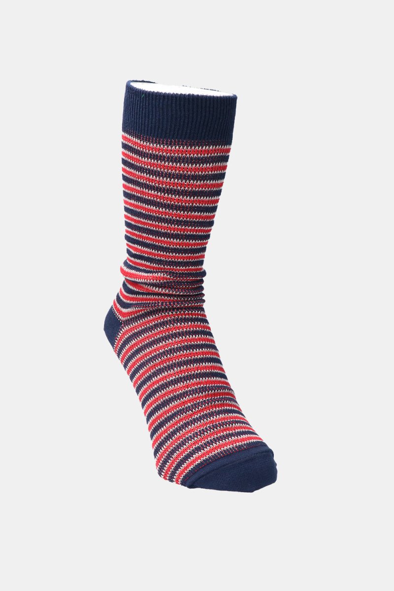 Kinari Recycled Cotton Rib Stripes Crew (Navy/Red) | Socks