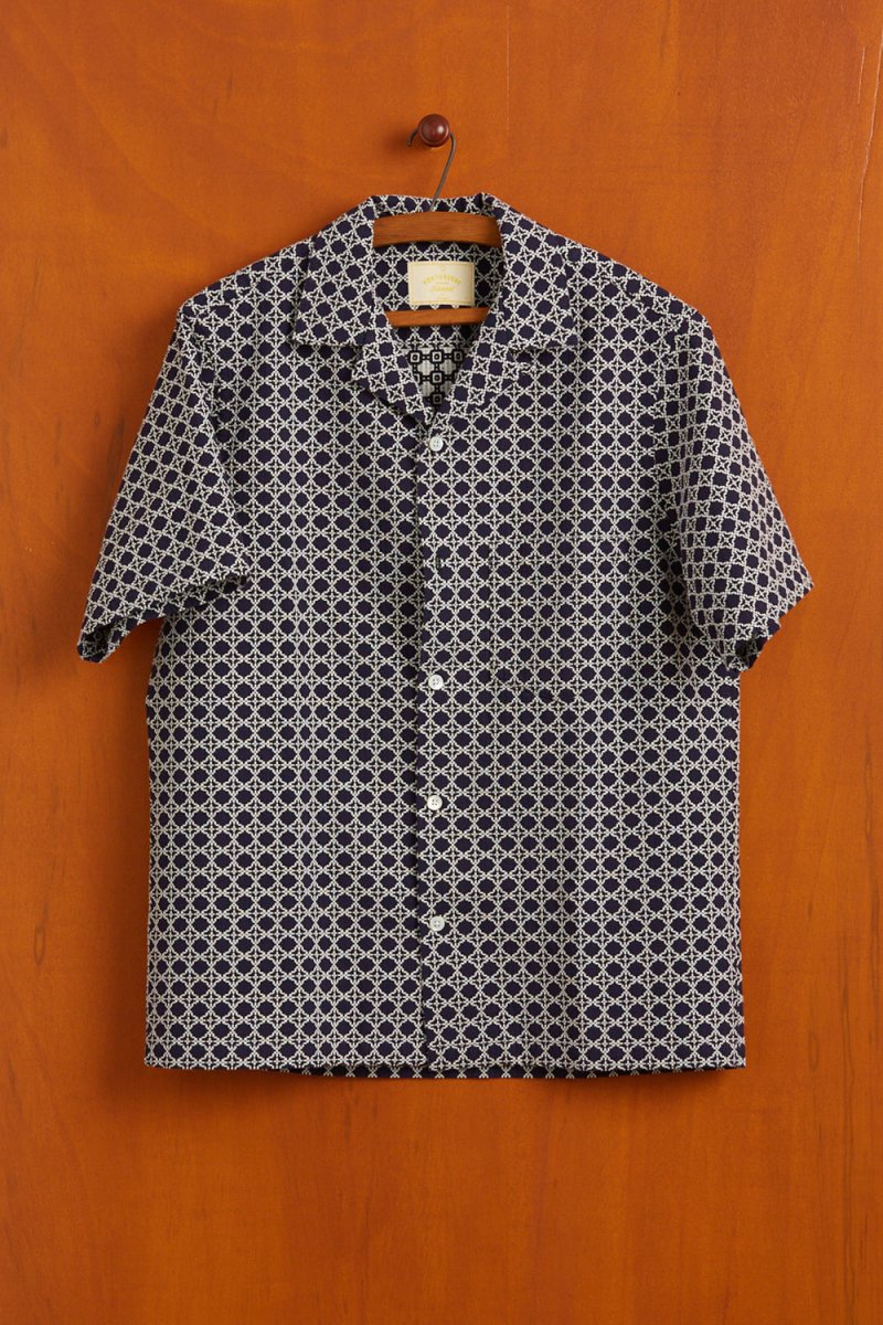Portuguese Flannel Tile Shirt (White/Navy) | Shirts