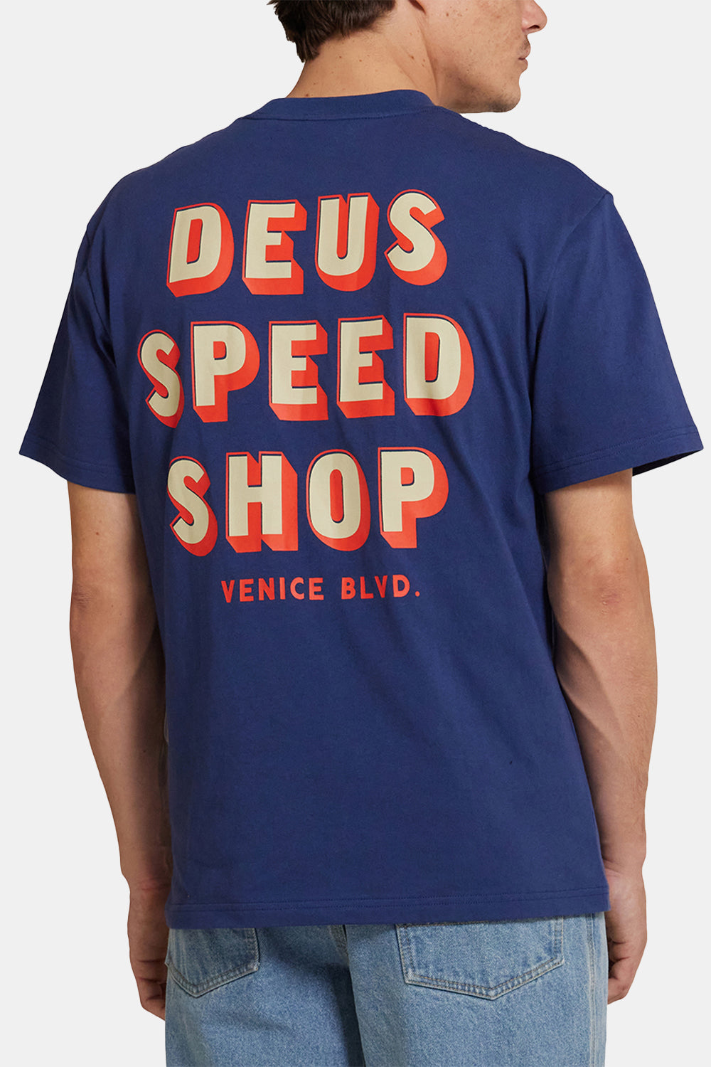 Deus Gaucho Tee organisches Baumwoll-T-Shirt (Mechanikerblau)