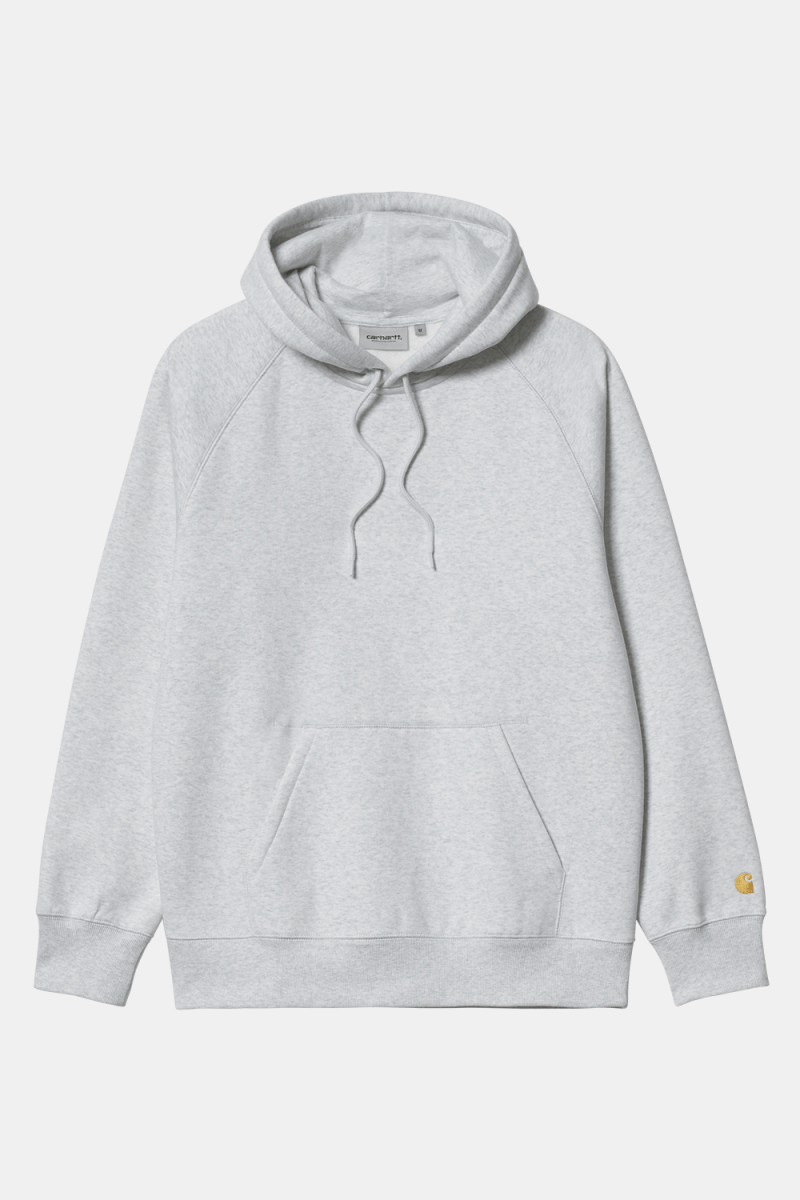 Carhartt WIP Hooded Chase Sweatshirt (Ash Heather/Gold) | Sweaters