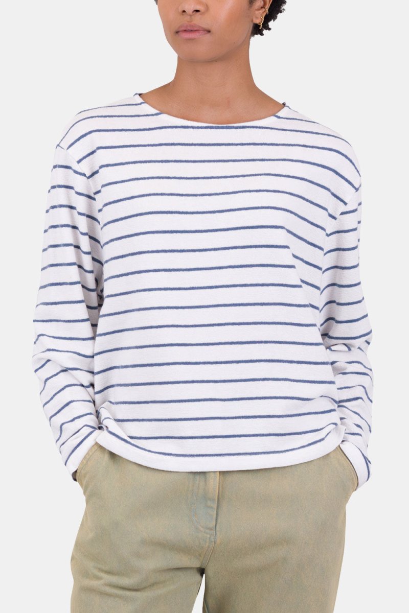 Folk Textured Stripe T-Shirt (Off White/Soft Blue) | Shirts