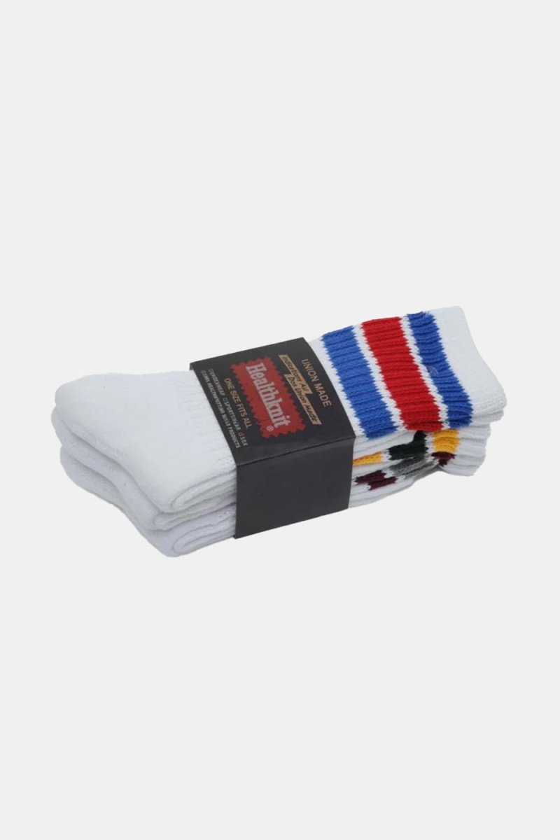 Healthknit 3 Pack 3 Line Crew Socks (Red/Green/Grey) | Socks