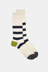 Kinari Crew aus recyceltem Baumwollmix mit groben Streifen (Ecru/Navy) | Socken