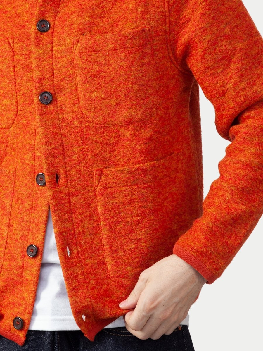 Universal Works Wool Fleece Cardigan (Orange) | Knitwear