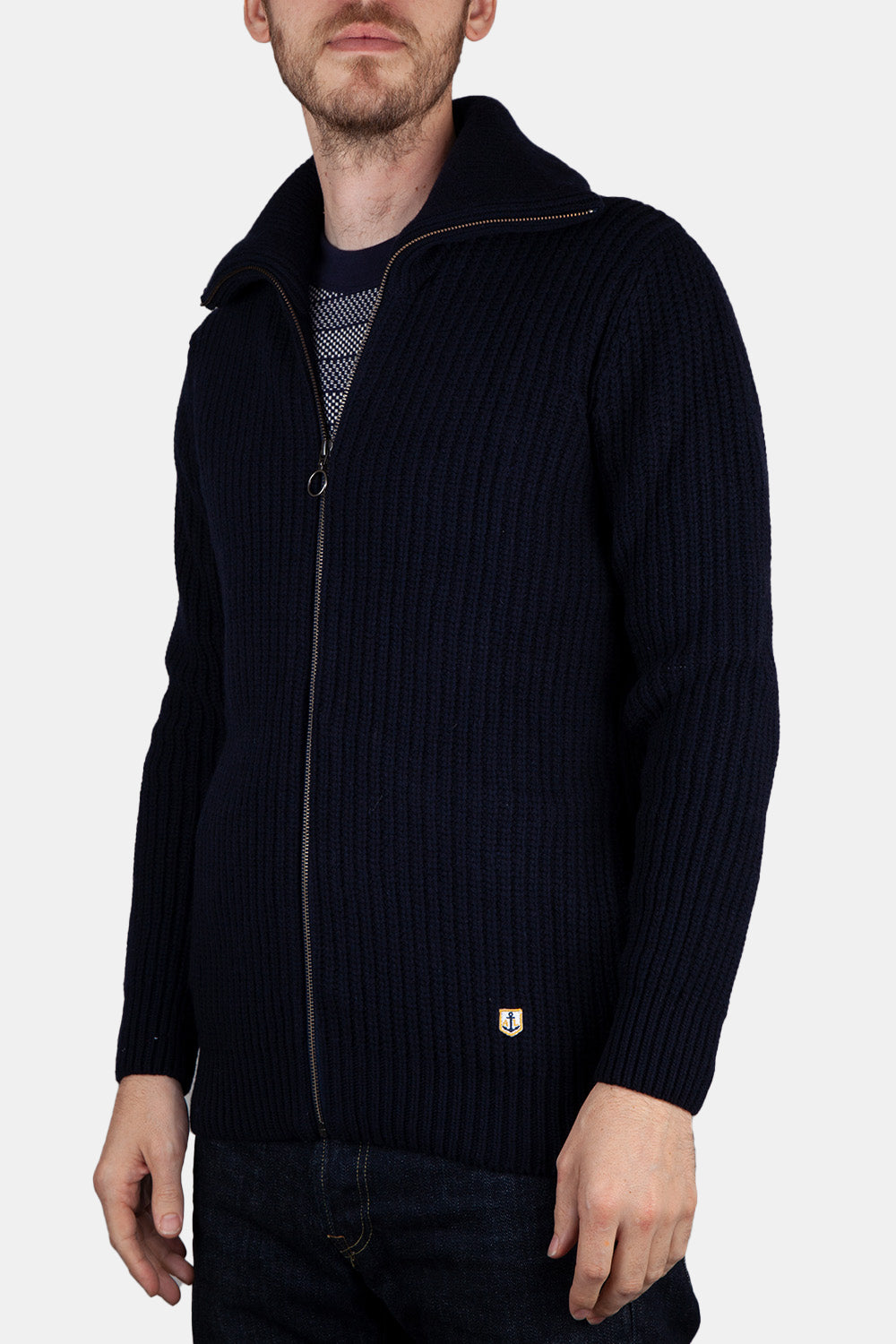 Armor Lux 2x2 Ribbed Zipped Knit (Navy)
