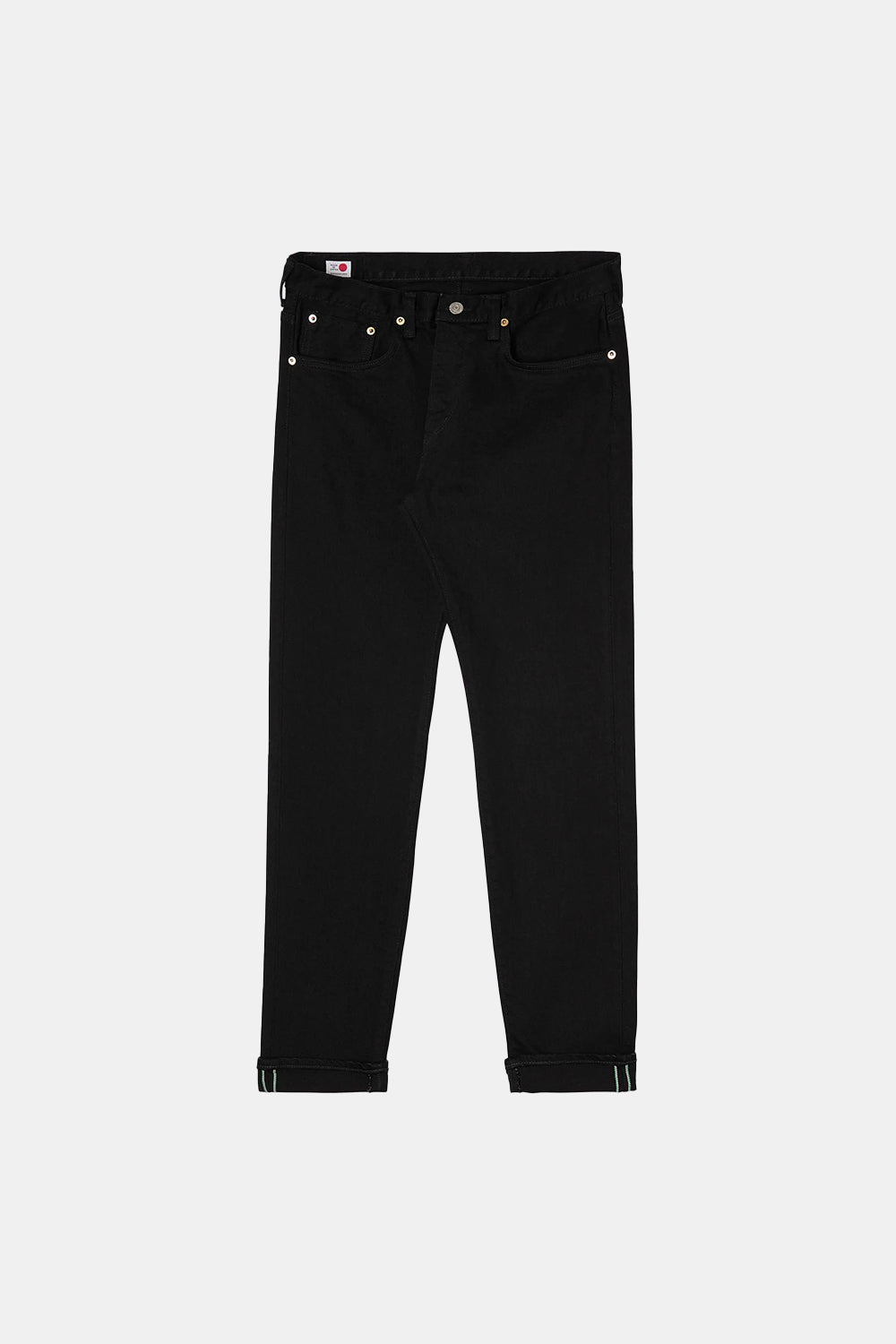 Edwin Regular Tapered Kaihara Black Rinsed Jeans (Green & White Selvage) | Number Six