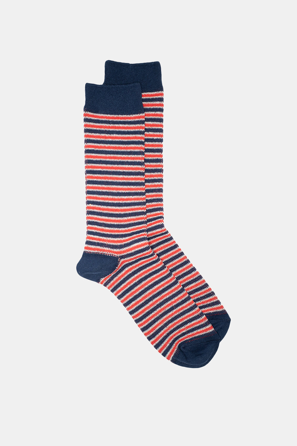 Kinari Recycled Cotton Rib Stripes Crew (Navy/Red) | Number Six